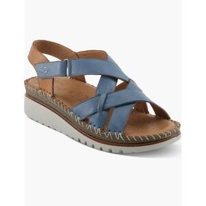 NEW Migula Slingback Wedge Sandals Womens 39 Blue Genuine Leather Spring Step